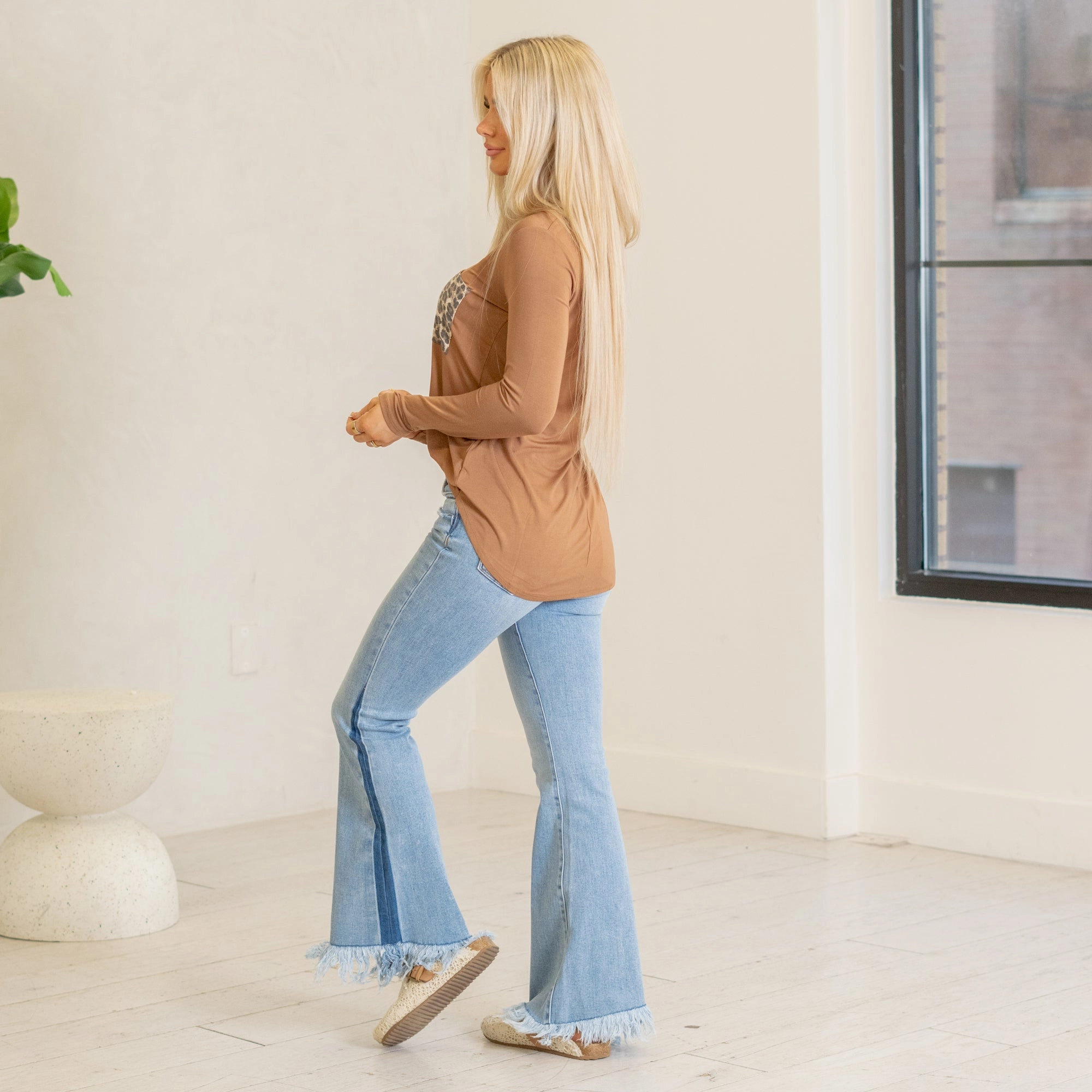 Textured Party Look Soft Spring Revival Mid Rise Flare Regular & Plus Sizes