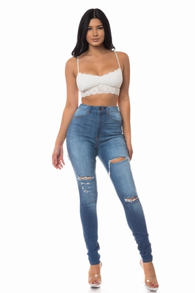 4461 Women's High Waisted Distressed Skinny Jeans Fashionable Look
