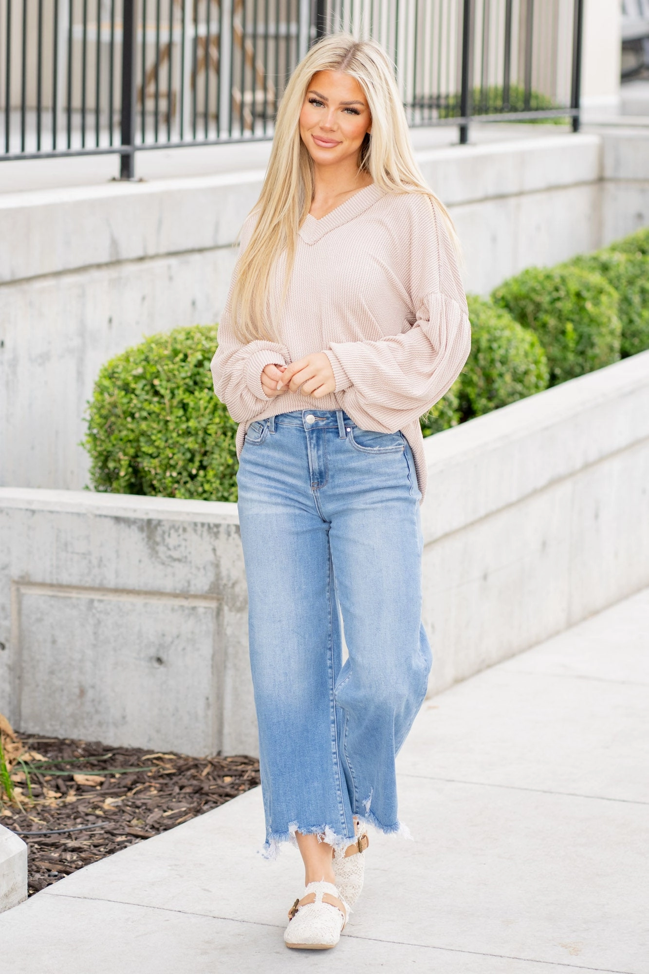 Fireside High Rise Step Hem Wide Leg Regular & Plus Sizes Neutral Casual Cool Classic