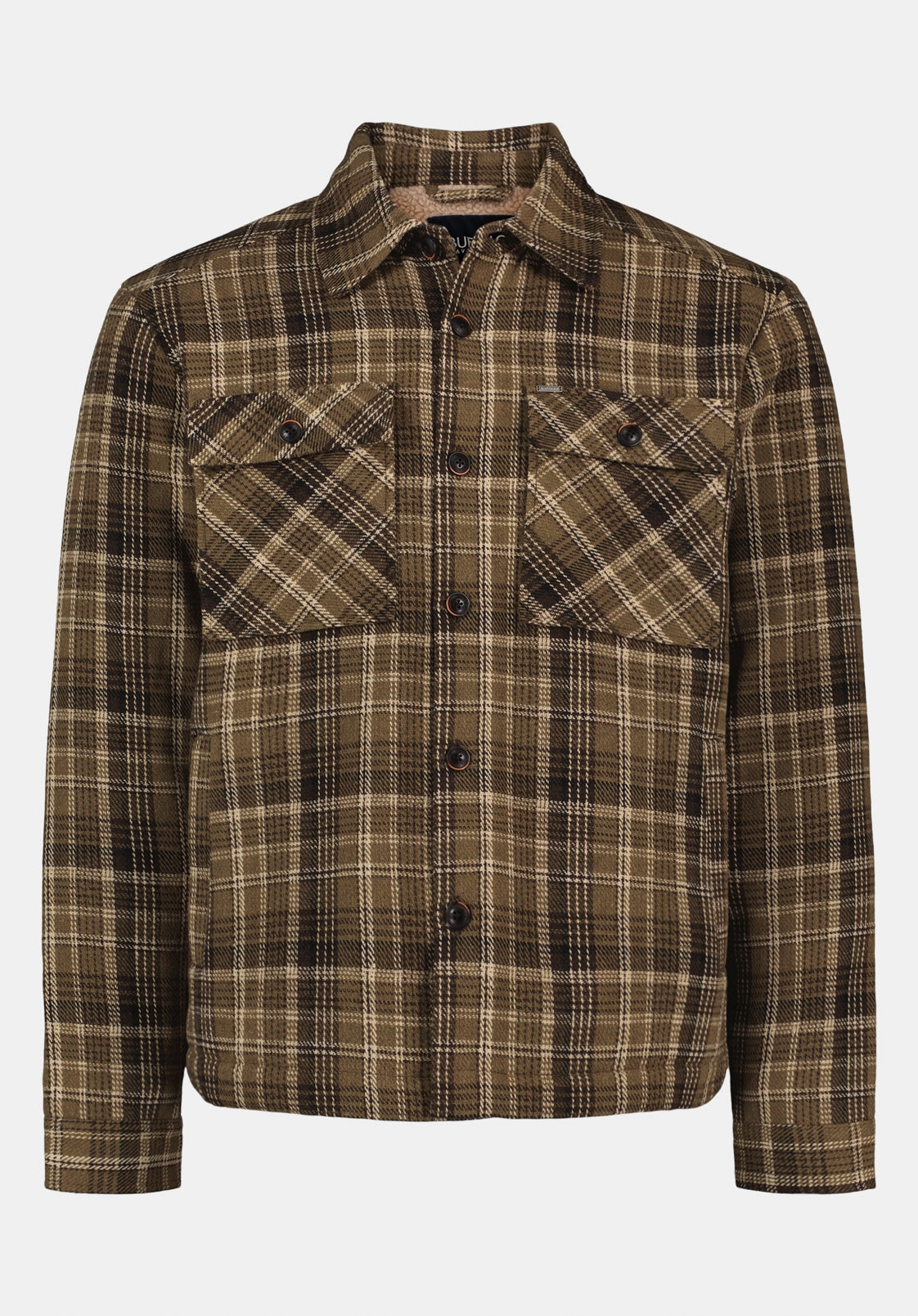 Contoured Back Panel Quilted Insulation Jaceko Men's Sherpa-Lined Plaid Shirt Jacket, Fern - BM24745