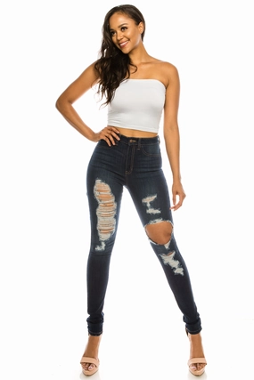 4558 Women's Super High Waisted Distressed Skinny Jeans Street Fashion Breathable