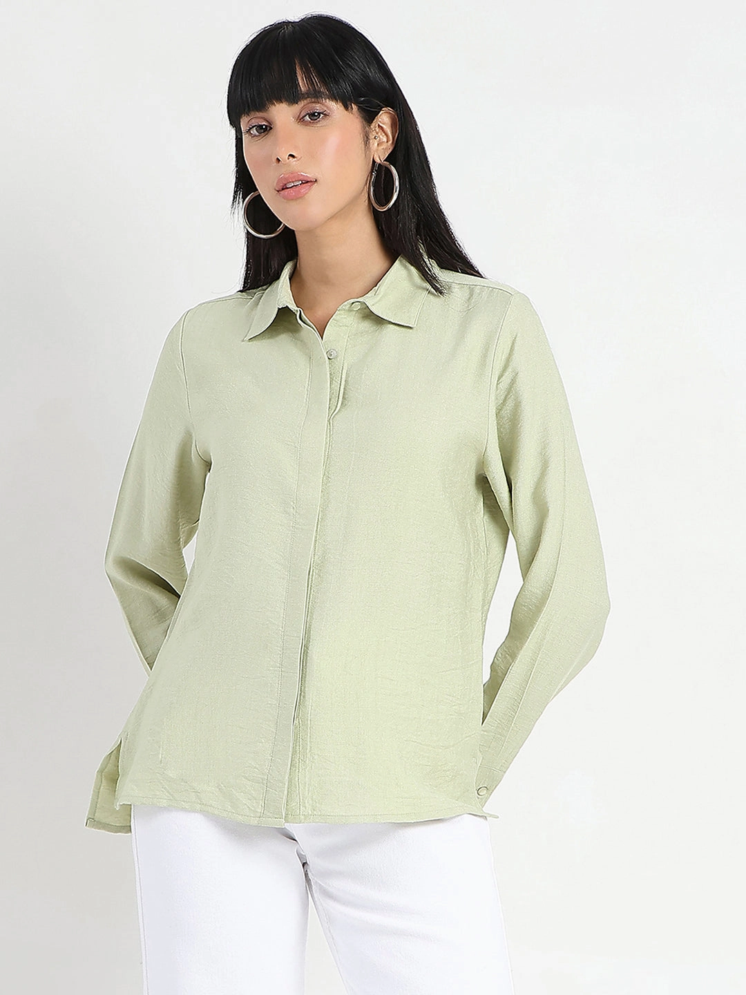 Madame Apple Green Rayon Blend Shirt Comfort Wear