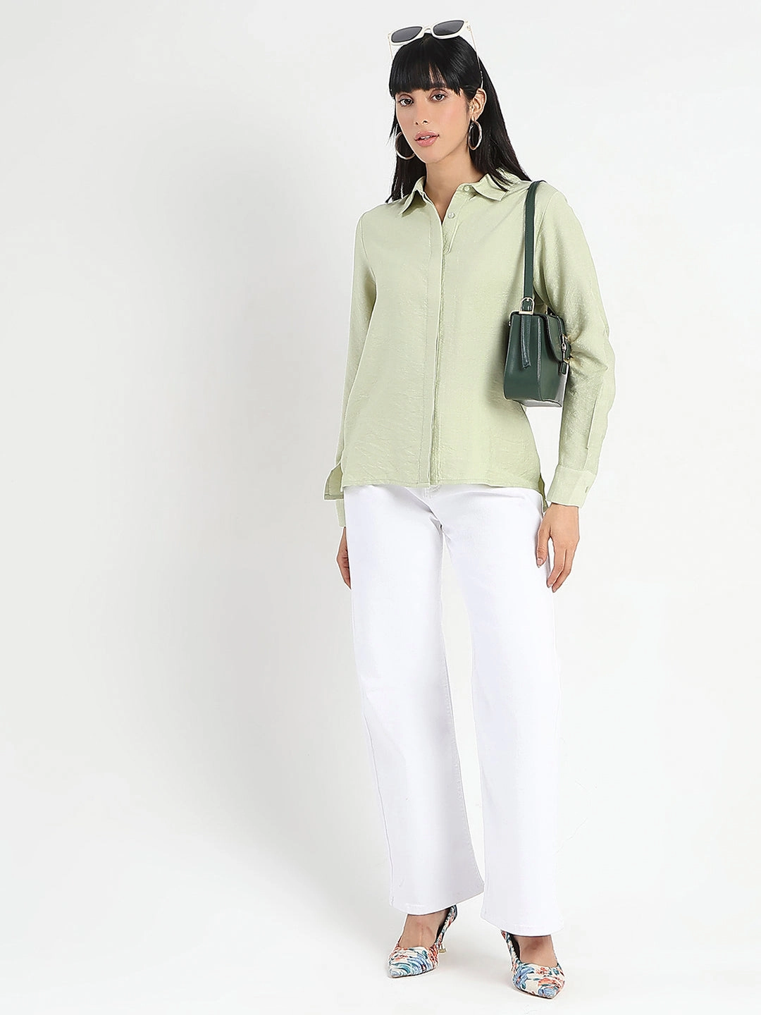 Simple Elegance Pre Shrunk Cotton Blend Madame Apple Green Rayon Blend Shirt