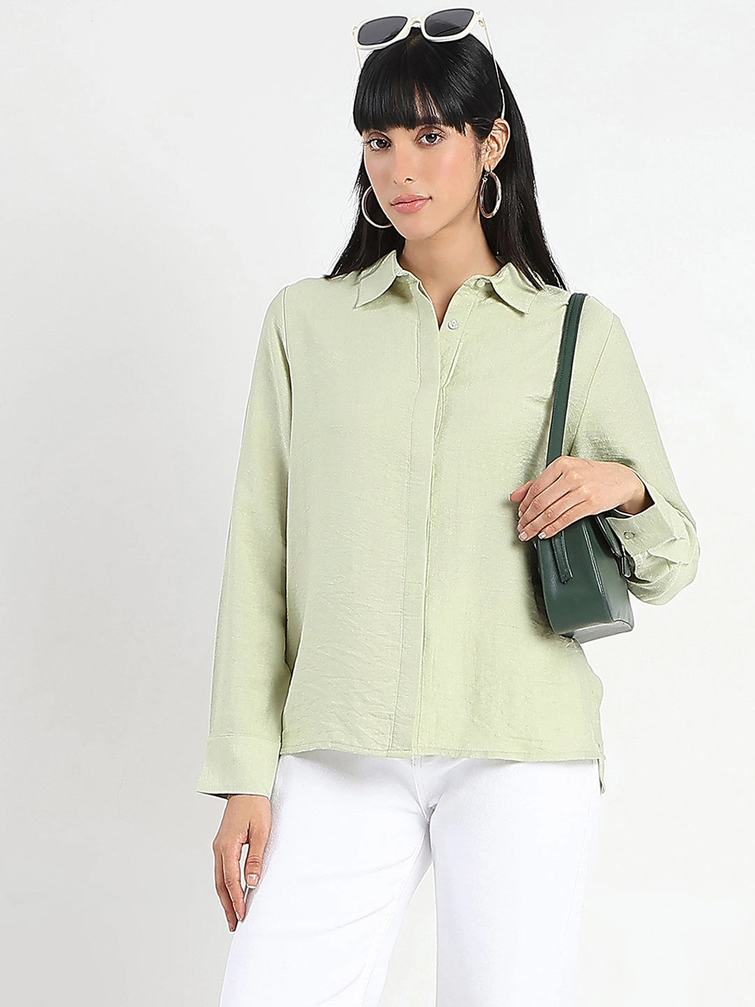 Madame Apple Green Rayon Blend Shirt Odor Resistant