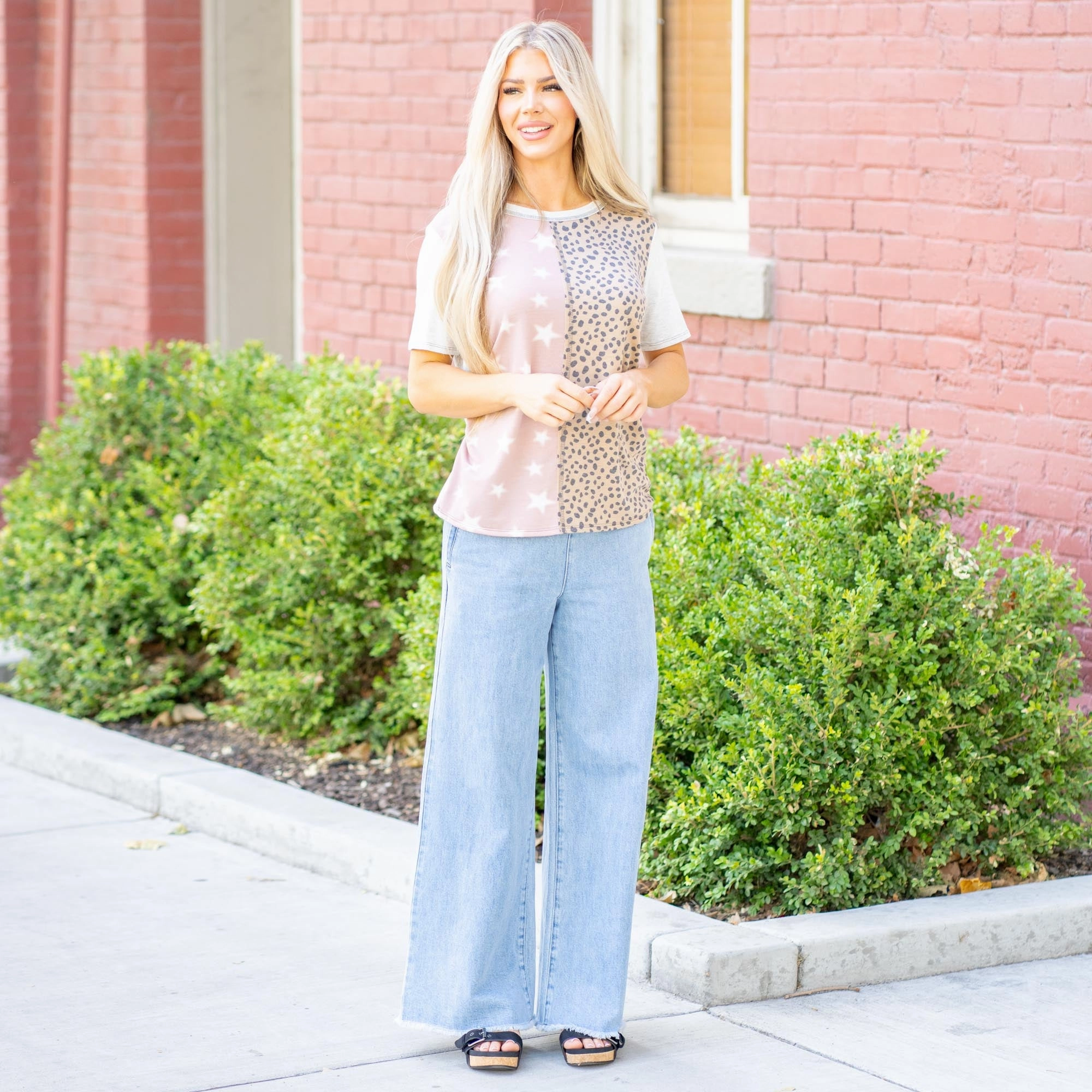 Versatile Performance Outdoor Style Trend Vanilla Bay Starlit Contrast Leopard Knit Tee ?C Mauve