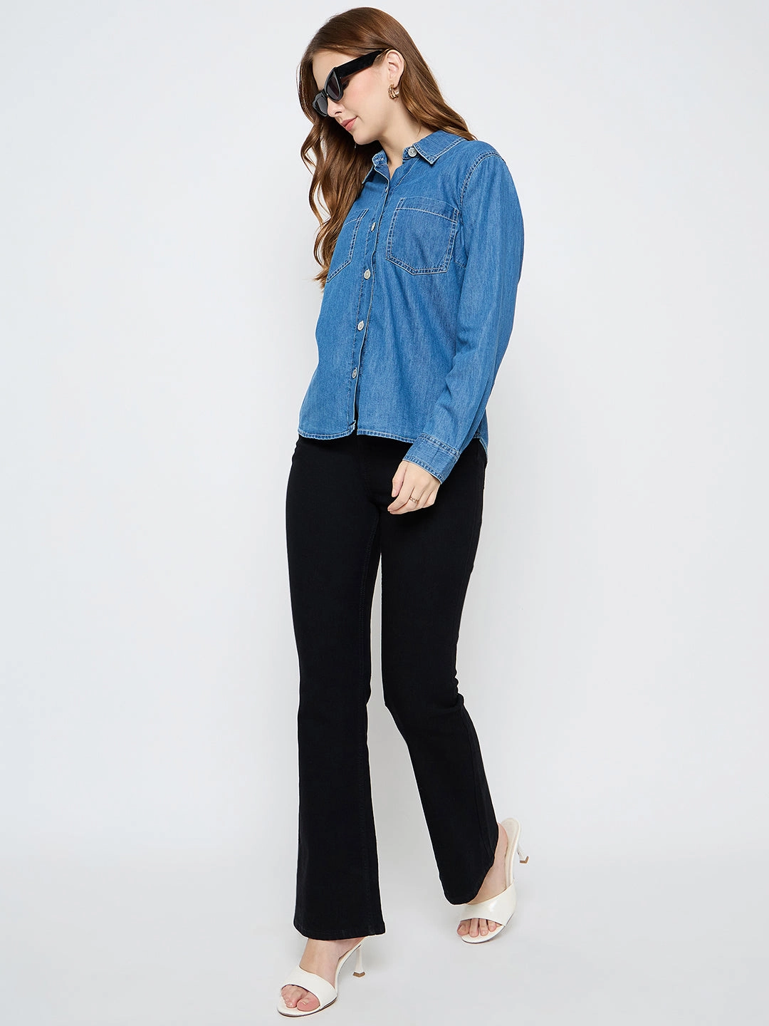 Madame Cotton Mid Blue Denim Shirt Comfy Look