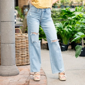 Gym Ready Evening Stroll Functional Waistband April Skies Mid Rise Tummy Control Top Wide Leg Regular & Plus Sizes