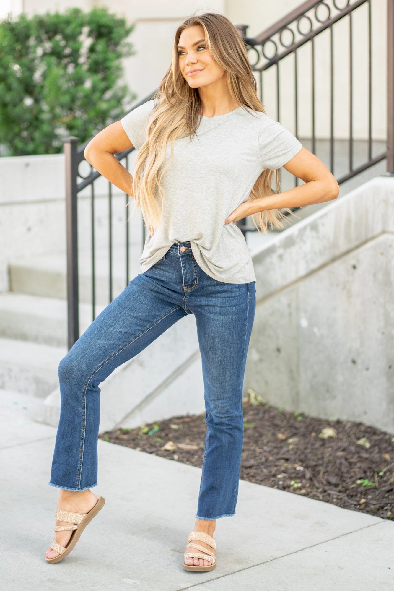 Night Out Daily Wear Smooth Texture Tummy Control Top Dark Denim High Rise Kick Flare Regular & Plus Sizes