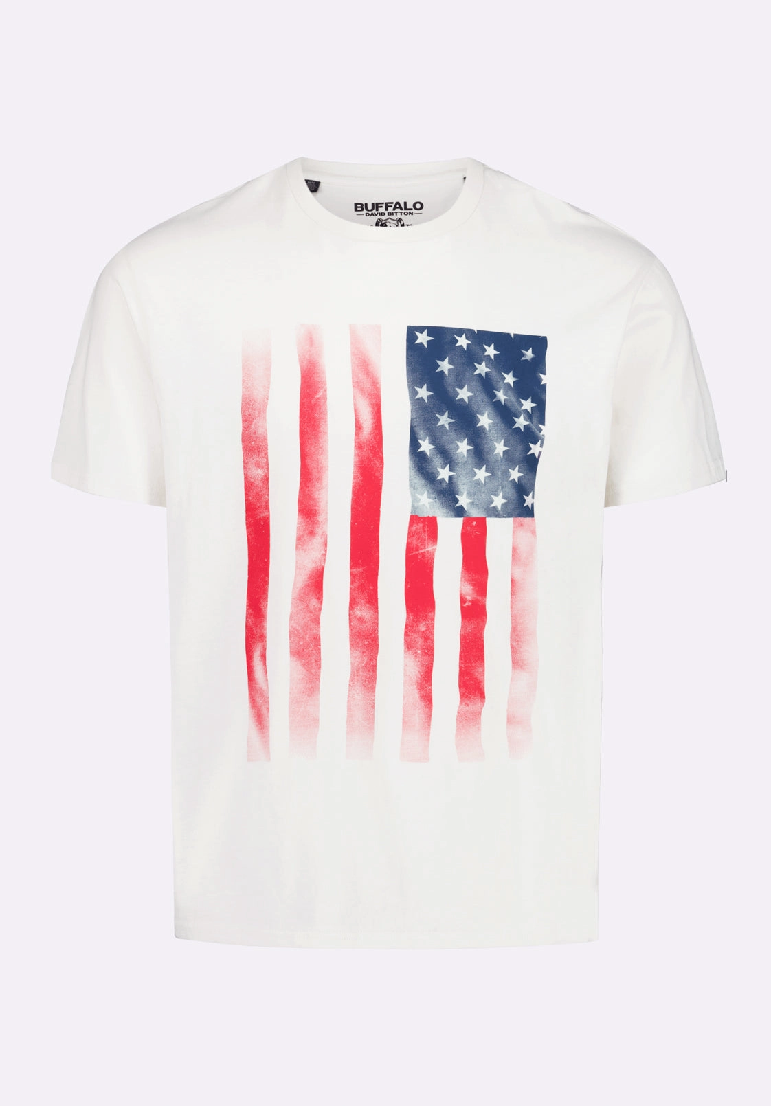 Tusaf Men's Graphic T-Shirt with American Flag Print, Milk - BM24648 ZeroWaste Construction Laser Cut Edges