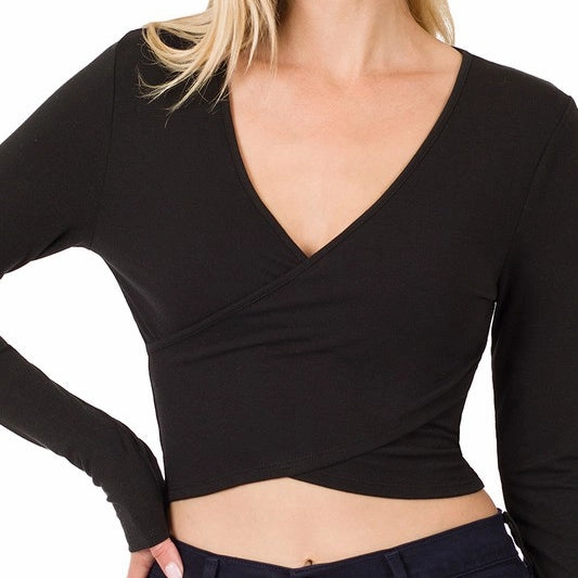 Anti Odor Finish Layered Collar Design Twist Front Crop Top - 3 Colors