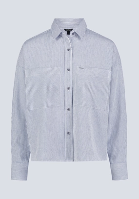 Modern Fit Roomy Cut Twyla Women's Boxy Striped Button-Up Shirt, Whale & White - WT0084H