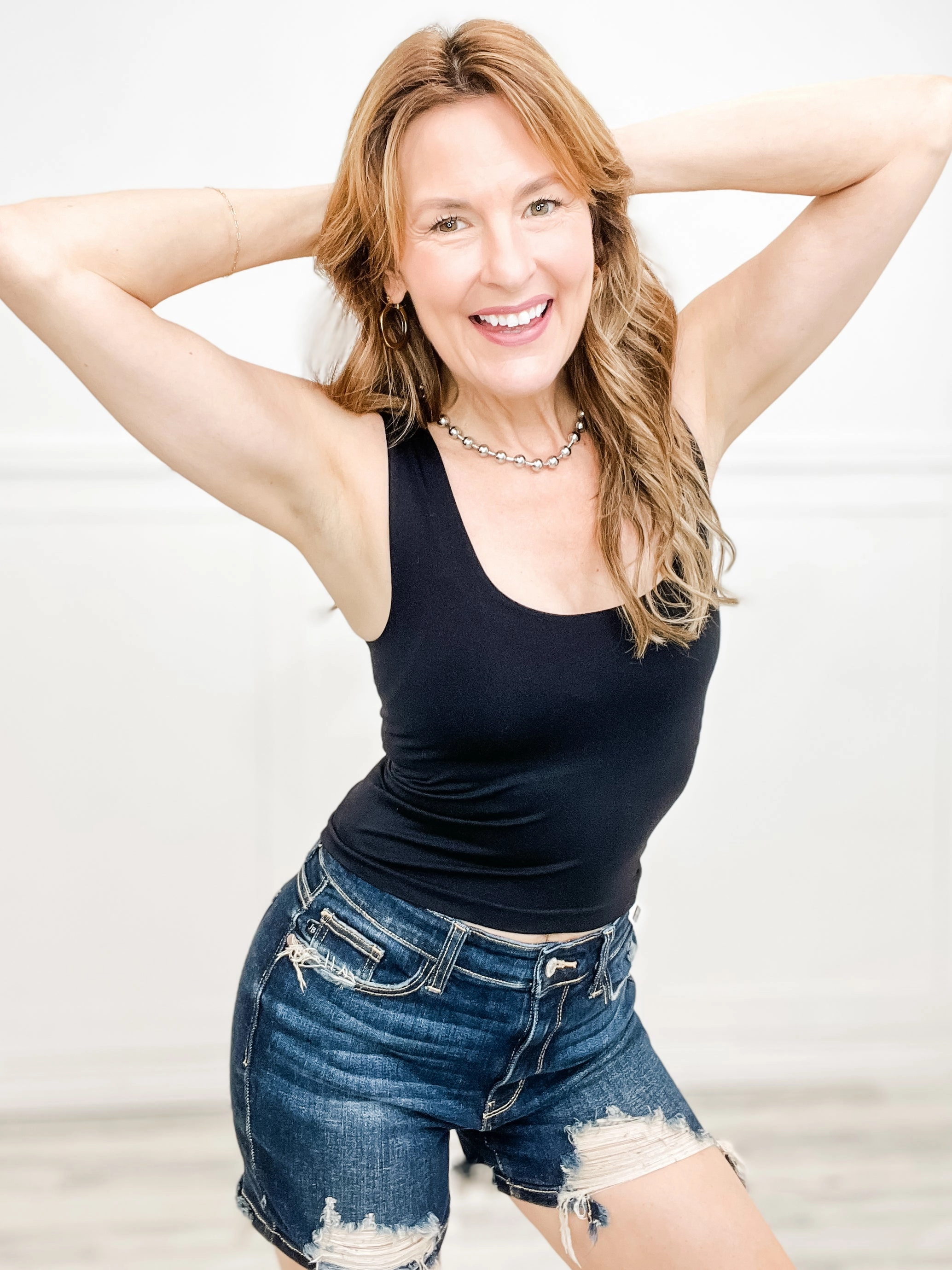 Relaxed Top SlubTexture U-Neckline Seamless Cropped Tank Top