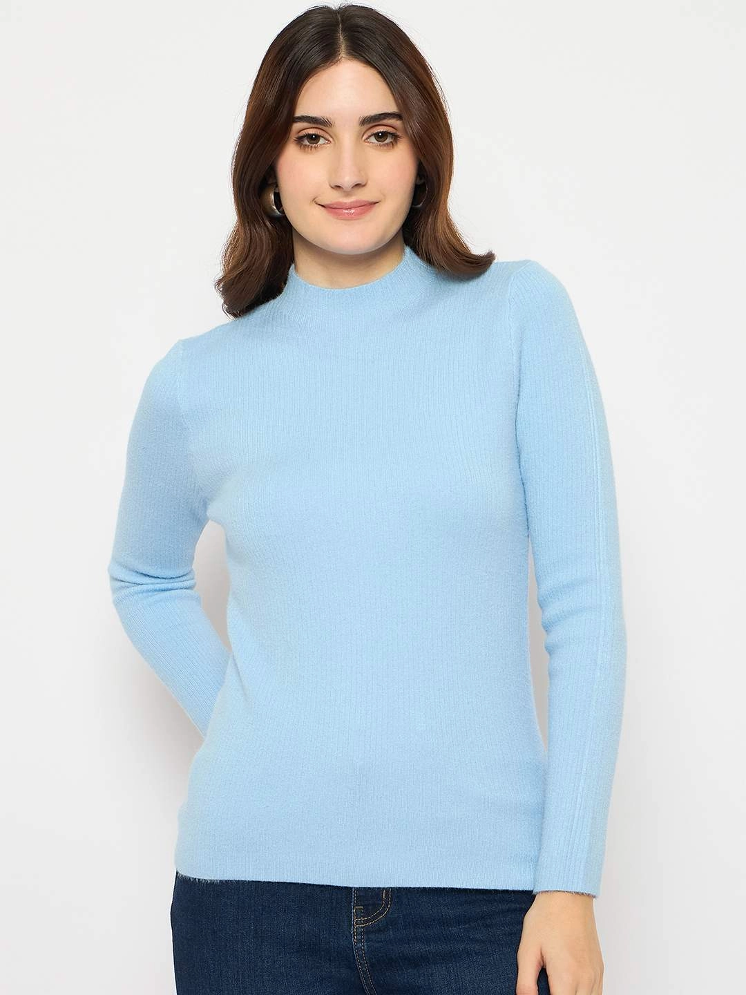 Madame Turtle Neck Full Sleeve Blue Sweater Timeless Appeal
