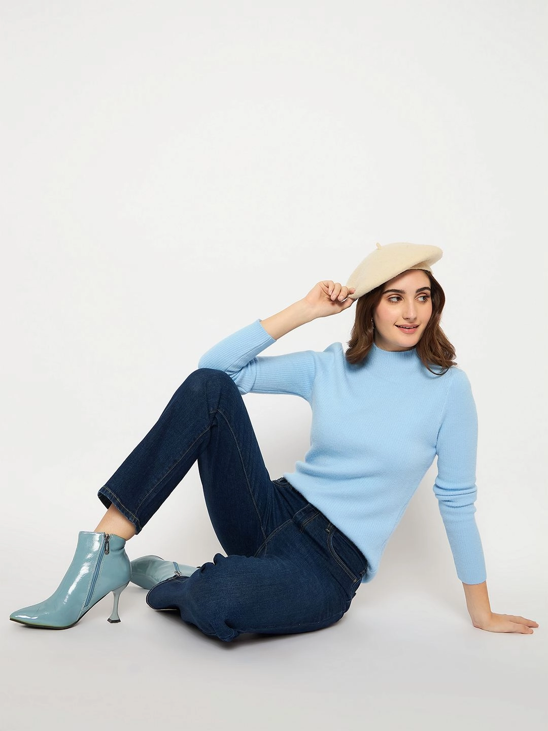 Sporty Design Madame Turtle Neck Full Sleeve Blue Sweater