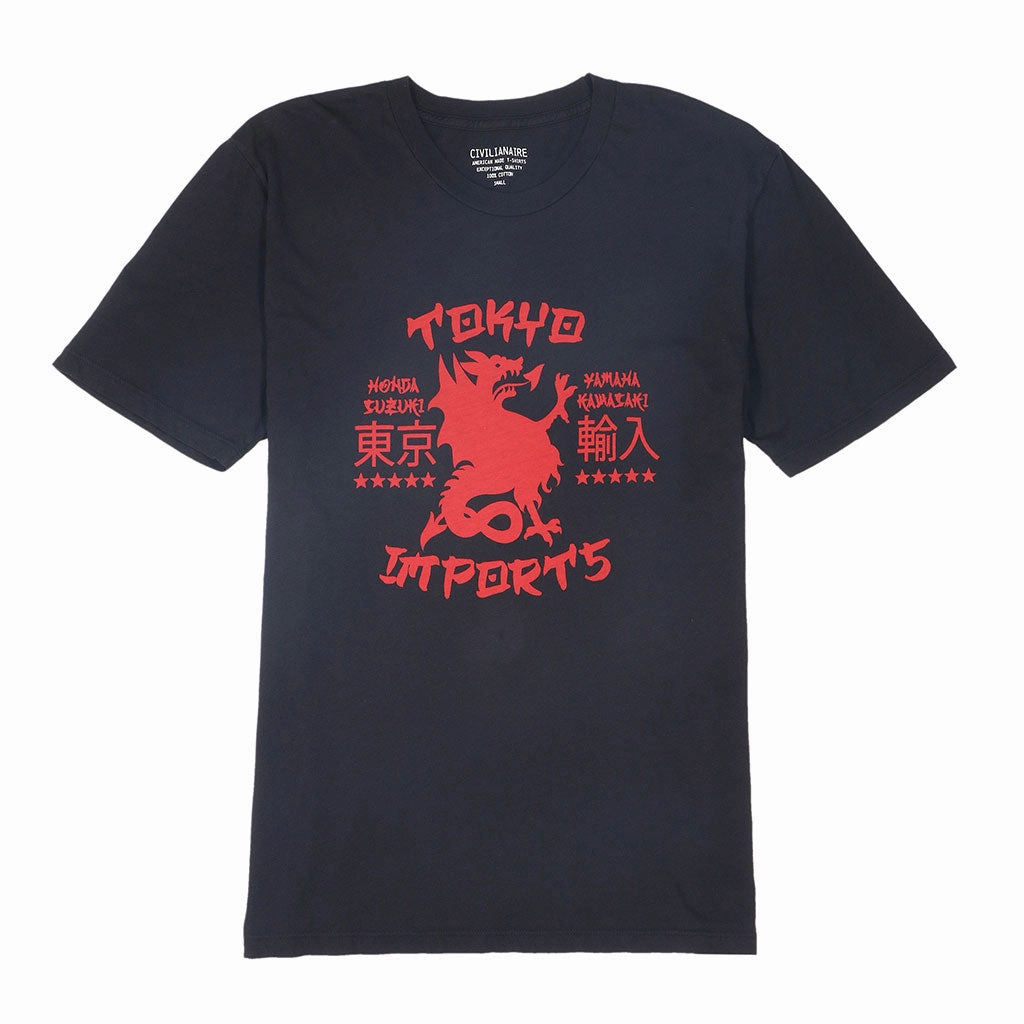 "DRAGON IMPORTS" Short Sleeve Mens Crew Neck Tee - Black Coal SnagProof Textured Fabric Finish