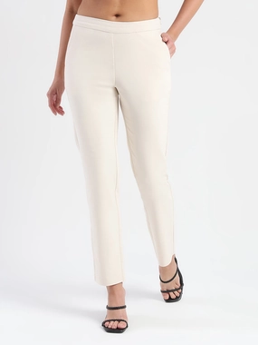Madame High-Waist Cotton Blend Ivory Trousers Non Slip Waist Grip