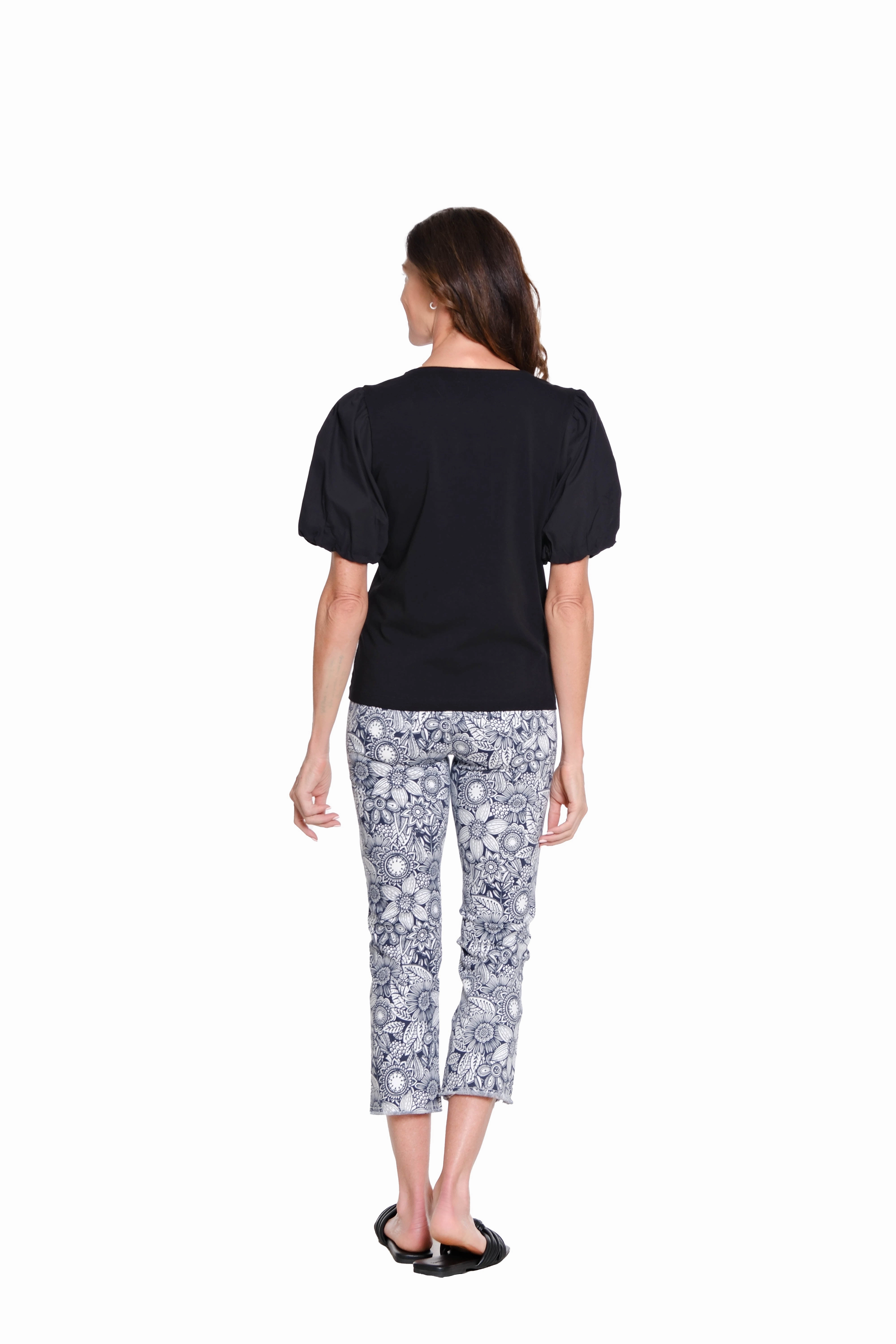 Square Neck Knit Top with Puff Sleeves - Black Minimalist Aesthetic