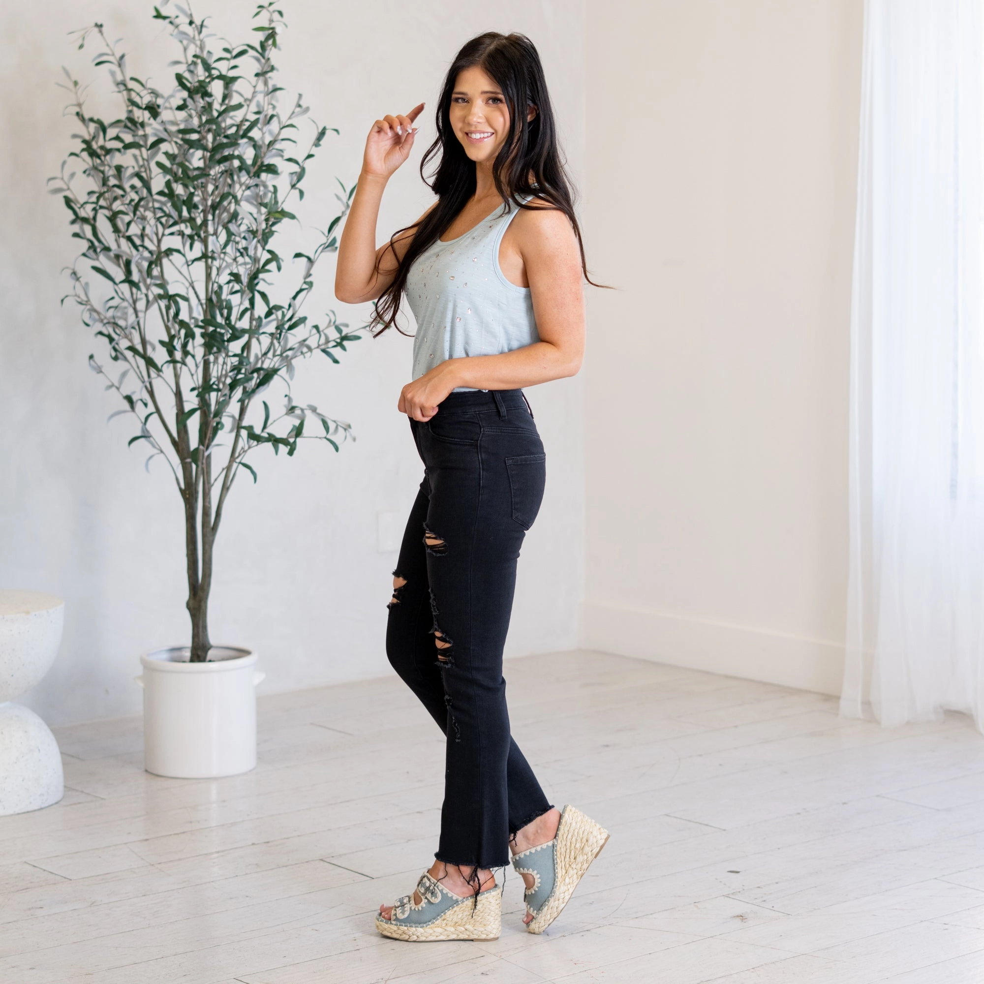 Charlotte High Distressed Cropped Skinny Regular & Plus Sizes Traveler Gear Smart Casual Urban Fit