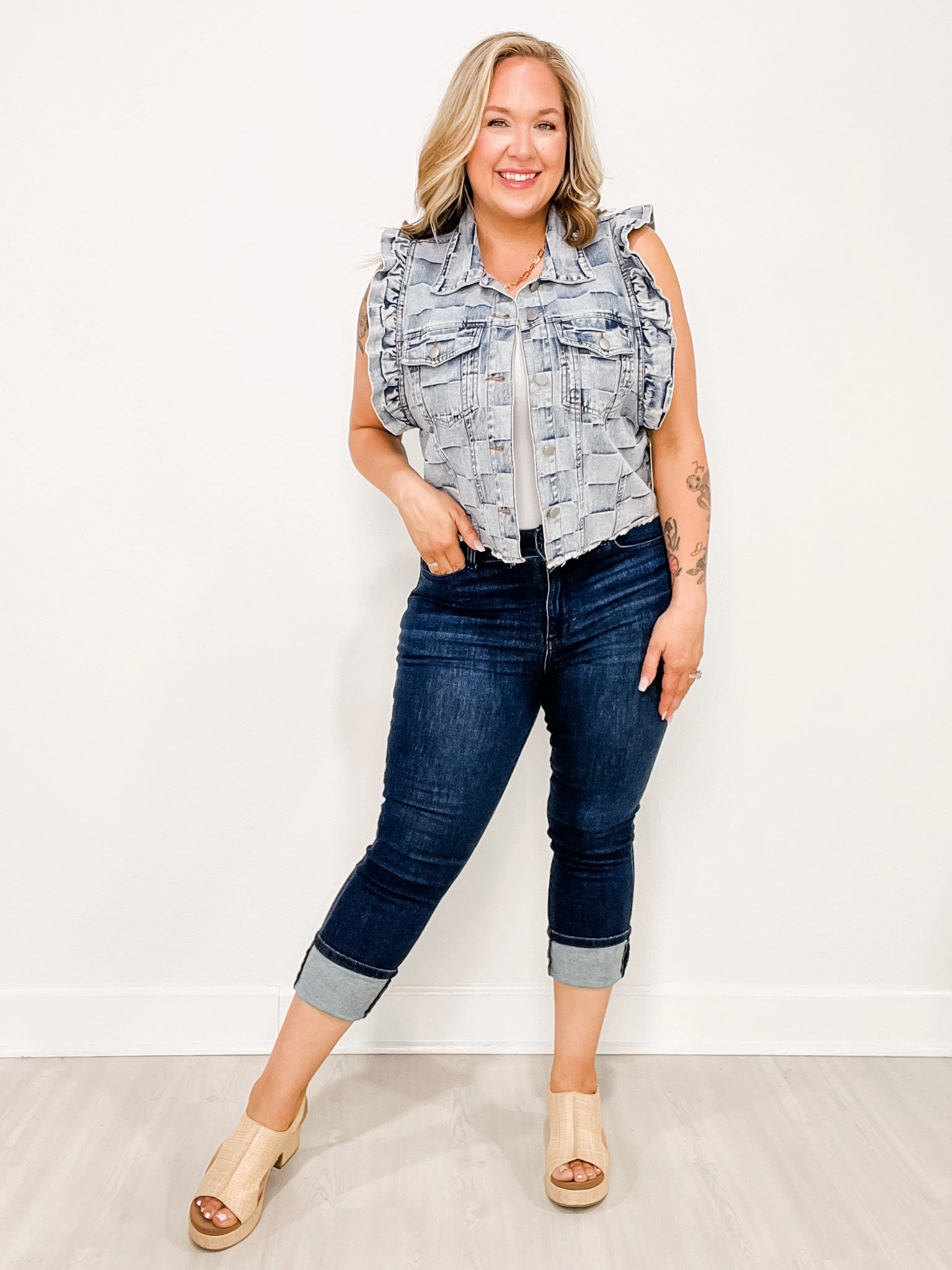 Family Style Urban Explorer Youth Style Judy Blue NIRVANA High-Waist Double Waist Band Capri Jeans