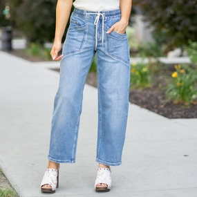 Upstanding High Rise Elastic Waistband Wide Barrel Fit Outfit Ease