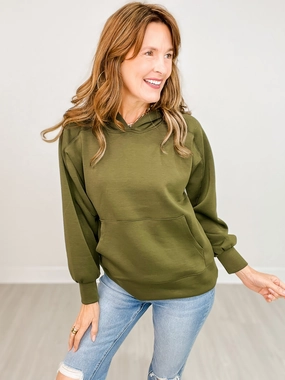 High-Quality Fabric Streetwear Basics Seaside Modal Hooded Top with Kangaroo Pocket in OLIVE