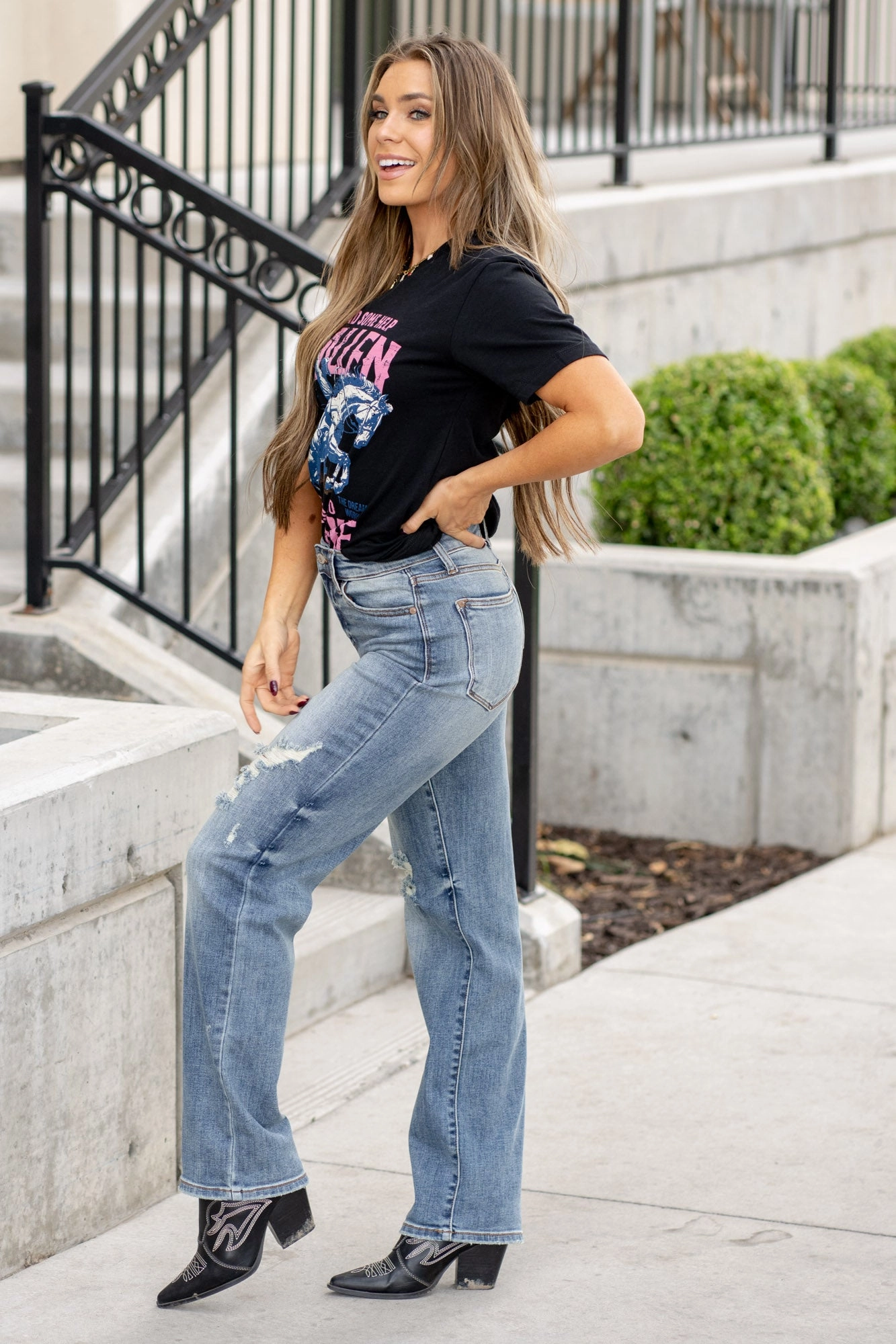 Coastal Chill High Rise Distressed Dad Fit Regular & Plus Sizes Smooth Style Spring Mood Brunch Outfit Formal