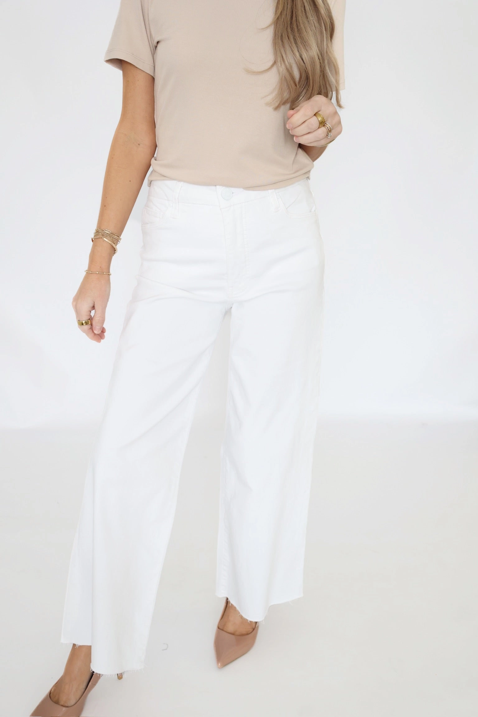 Meg High Rise Fab Ab Wide Leg Jean - Optic White (final sale) Minimalist Comfort All Season