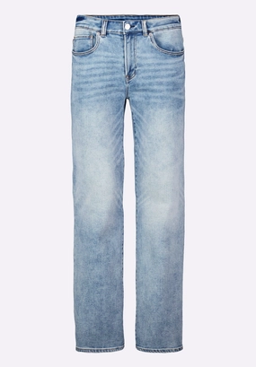 Adjustable Belt Loops Smart Look Slim Bootcut King Men's Jeans, Sanded and Whiskered Blue - BM26086