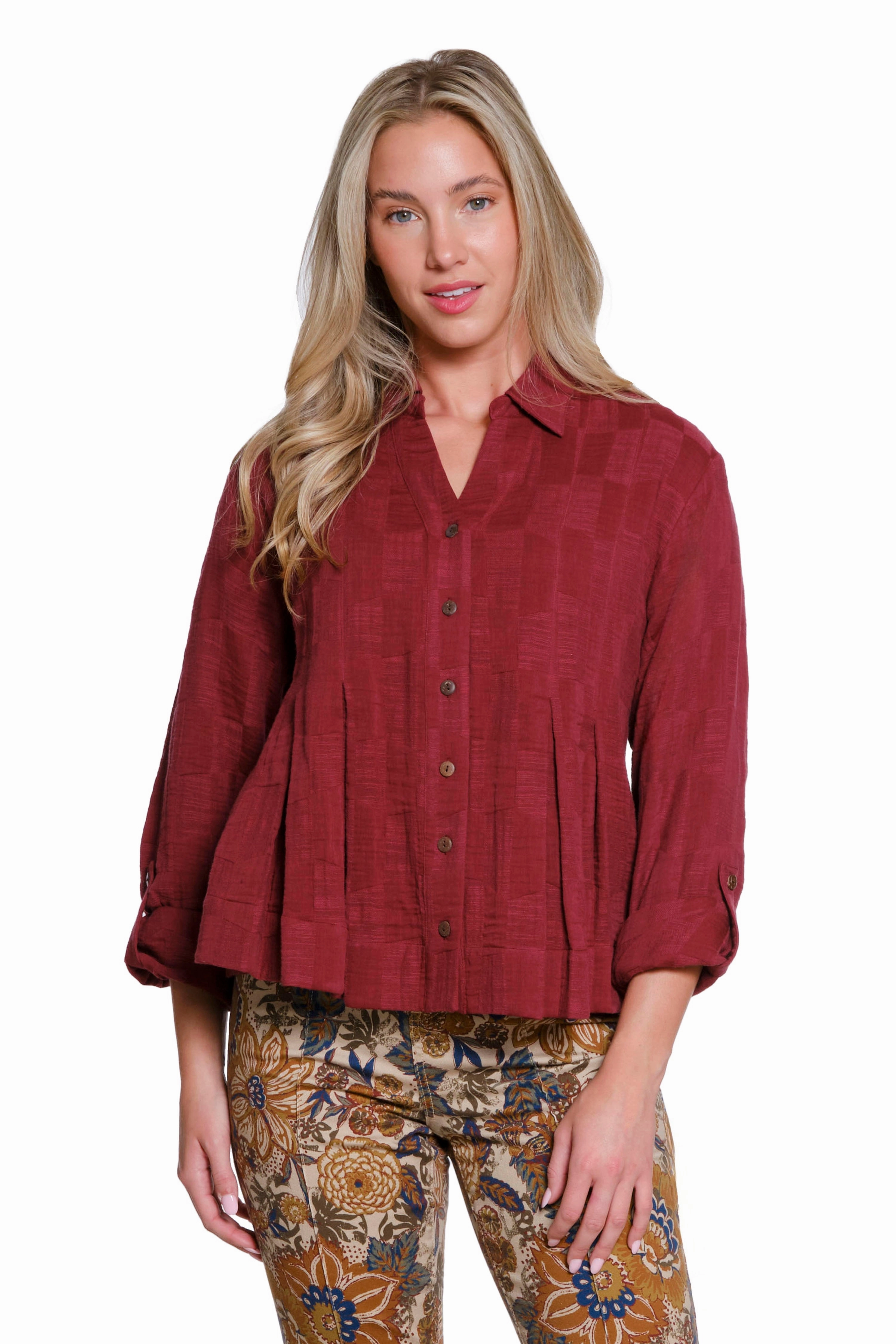 V-Neck Swing Shirt - Wine AntiMicrobialLining