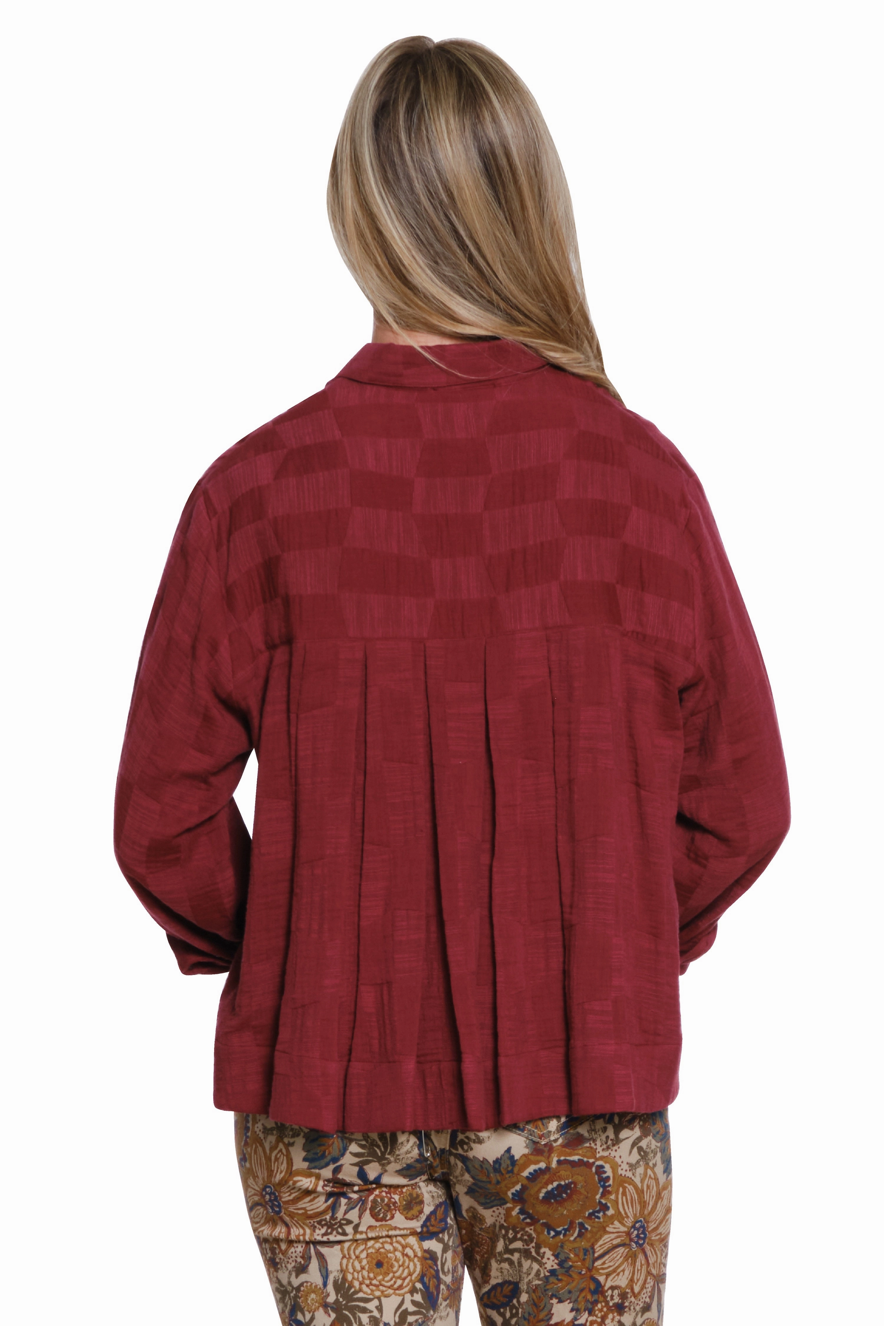 V-Neck Swing Shirt - Wine ArticulatedElbowShaping