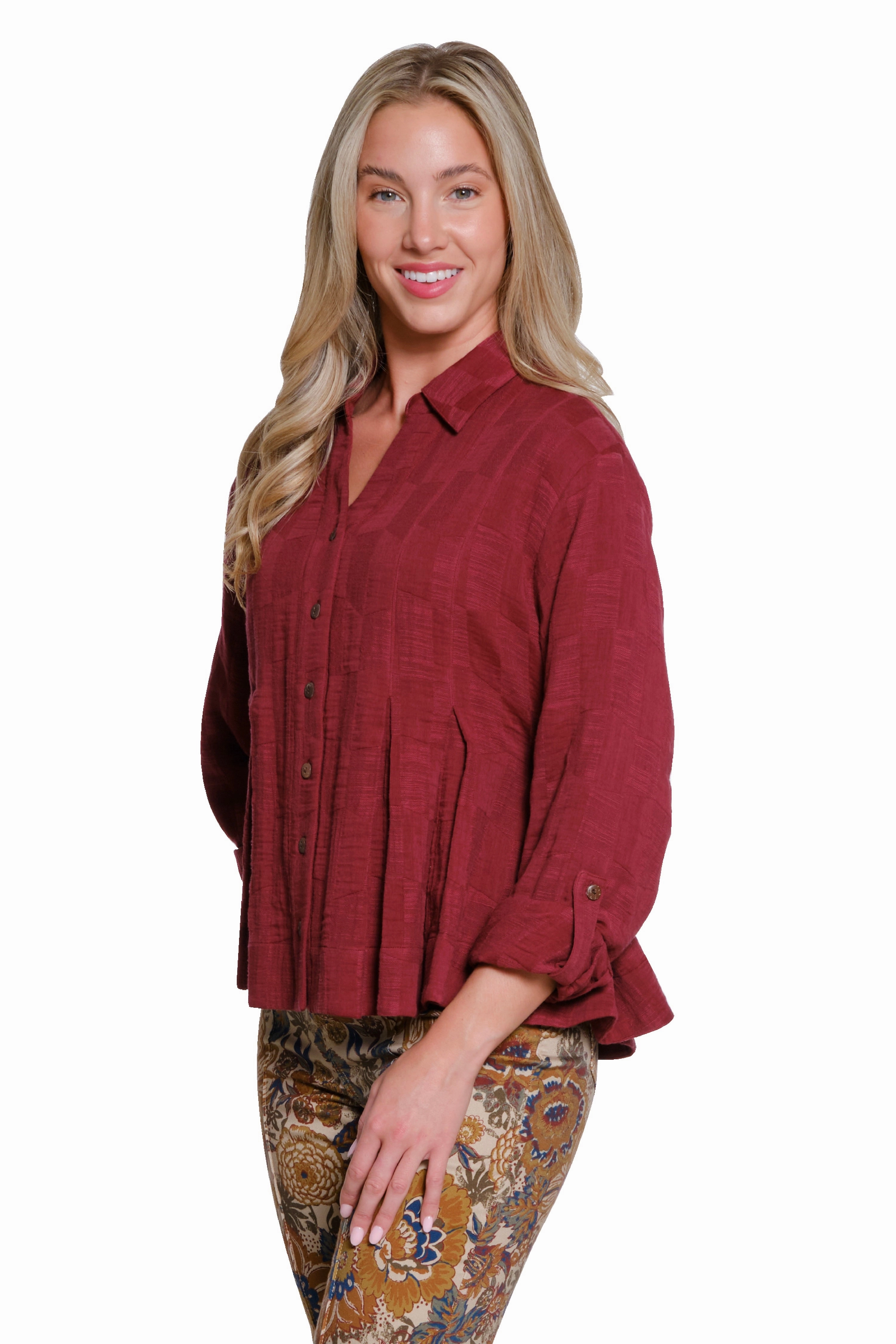 V-Neck Swing Shirt - Wine NonScratchSurface AntiPillingSurface