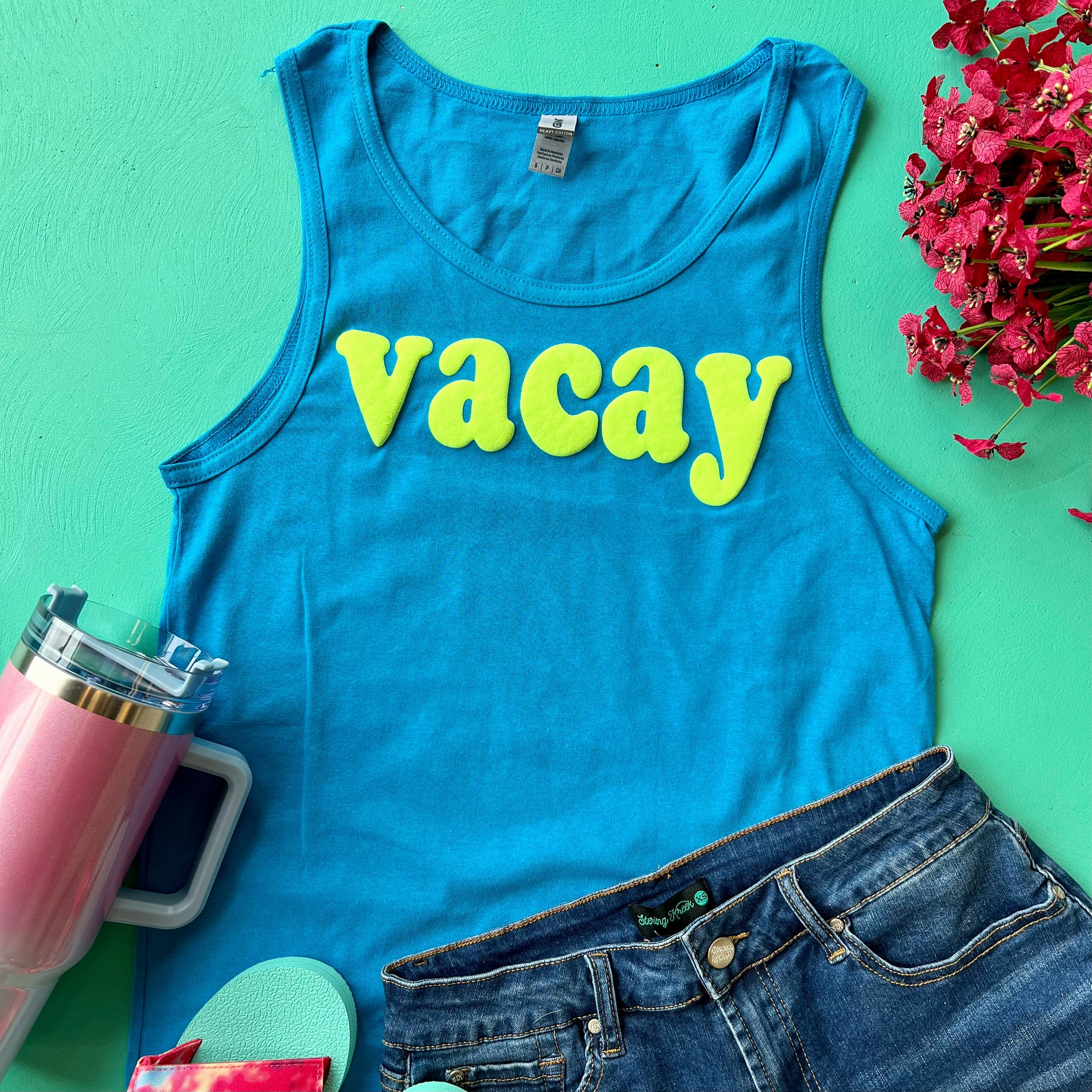 Contrast Stitching Vacay Magic Puff Tank Top*