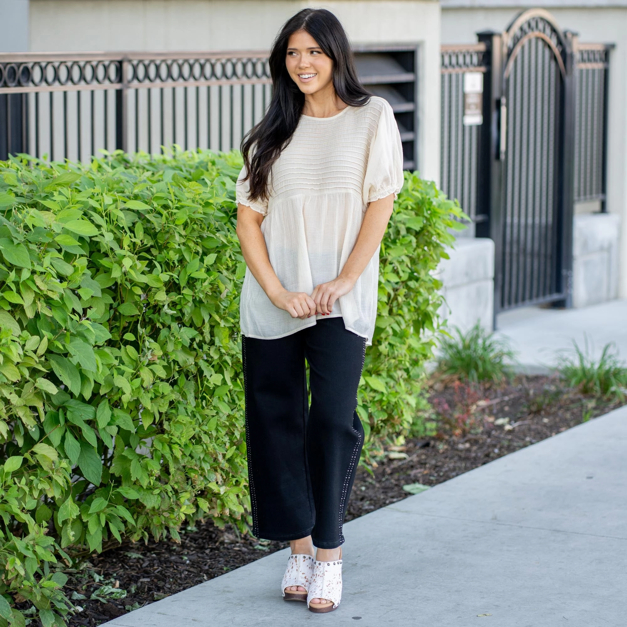 Chilly Weather Wear Vanilla Bay Clara Pin Tuck Puff Sleeve Top Cream