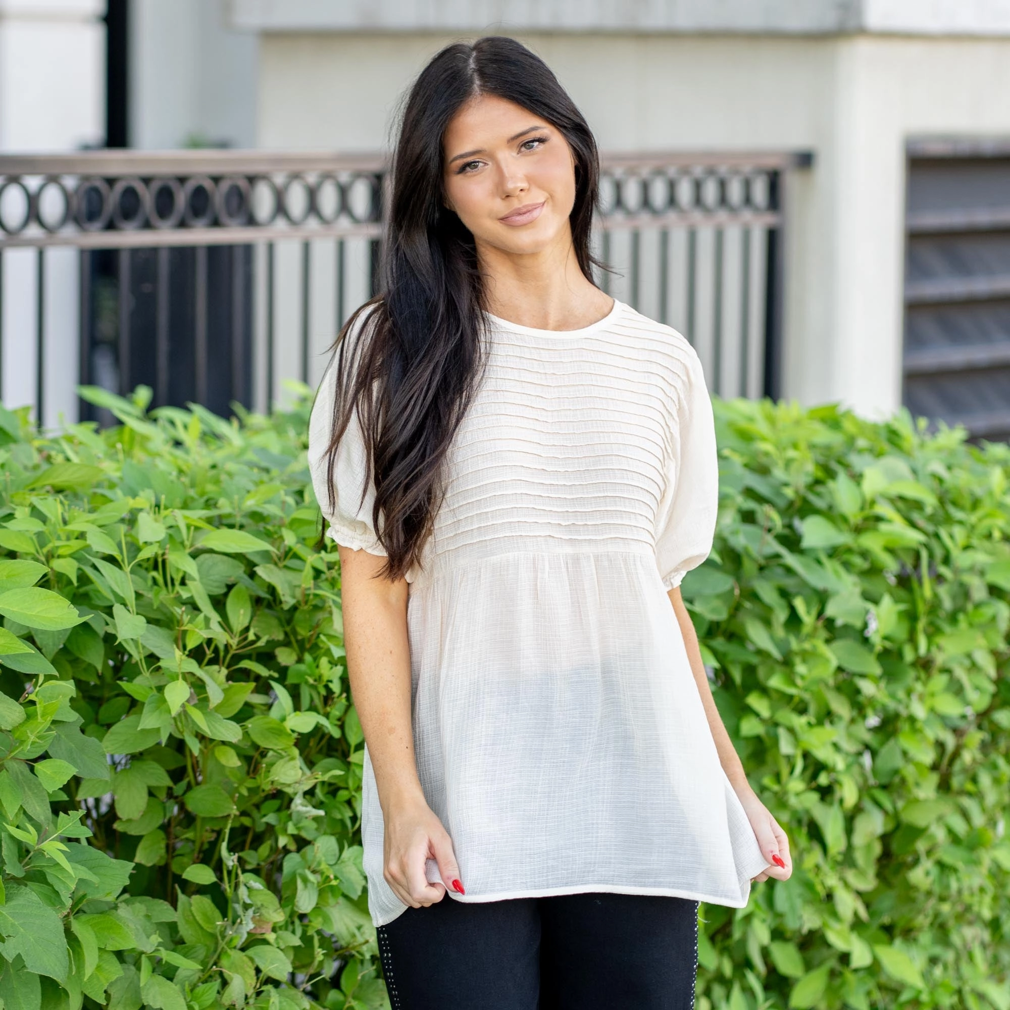 Vanilla Bay Clara Pin Tuck Puff Sleeve Top Cream Easy Styling