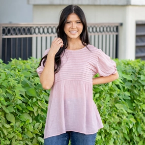 Cooling Core Technology Timeless Appeal Vanilla Bay Clara Pin Tuck Puff Sleeve Top Mauve