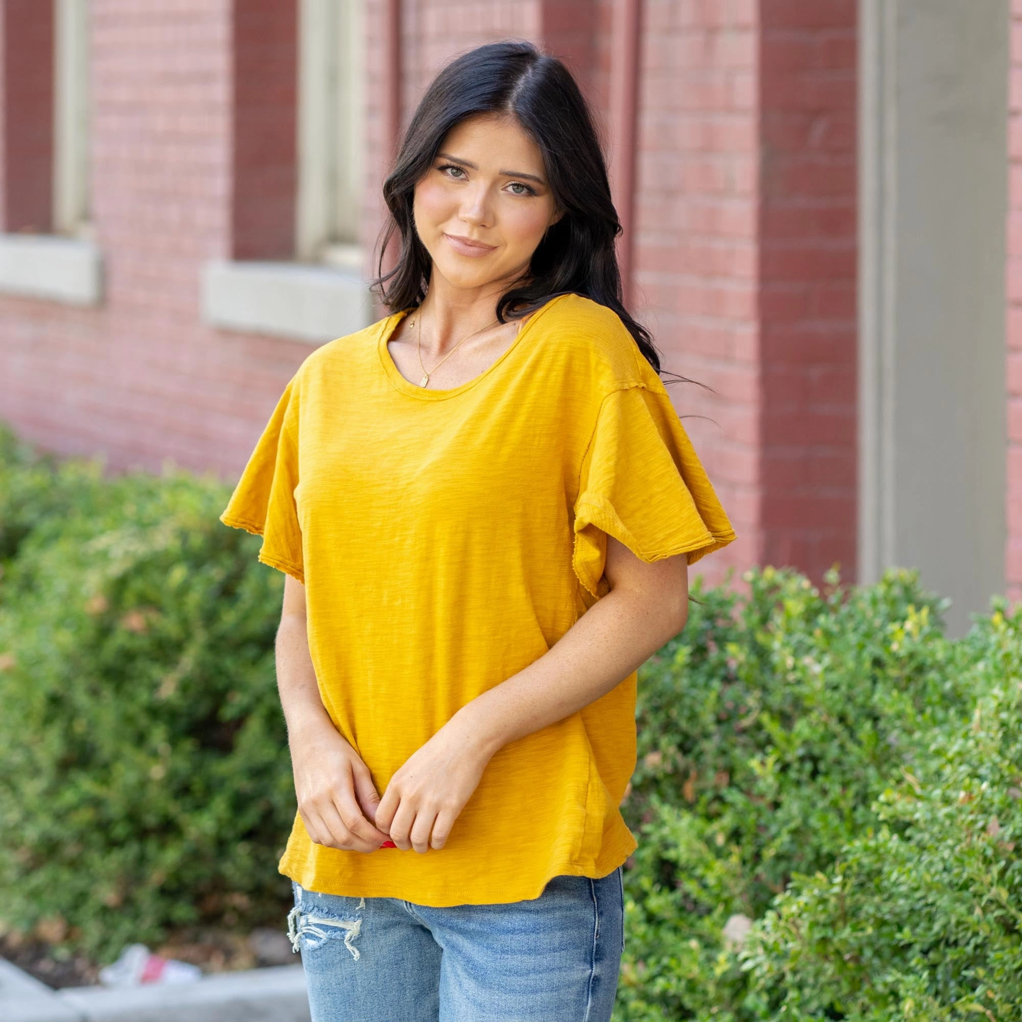 Fit for Any Season quick-drying Vanilla Bay Raw Edge Relaxed Knit Tee ?C Ginger