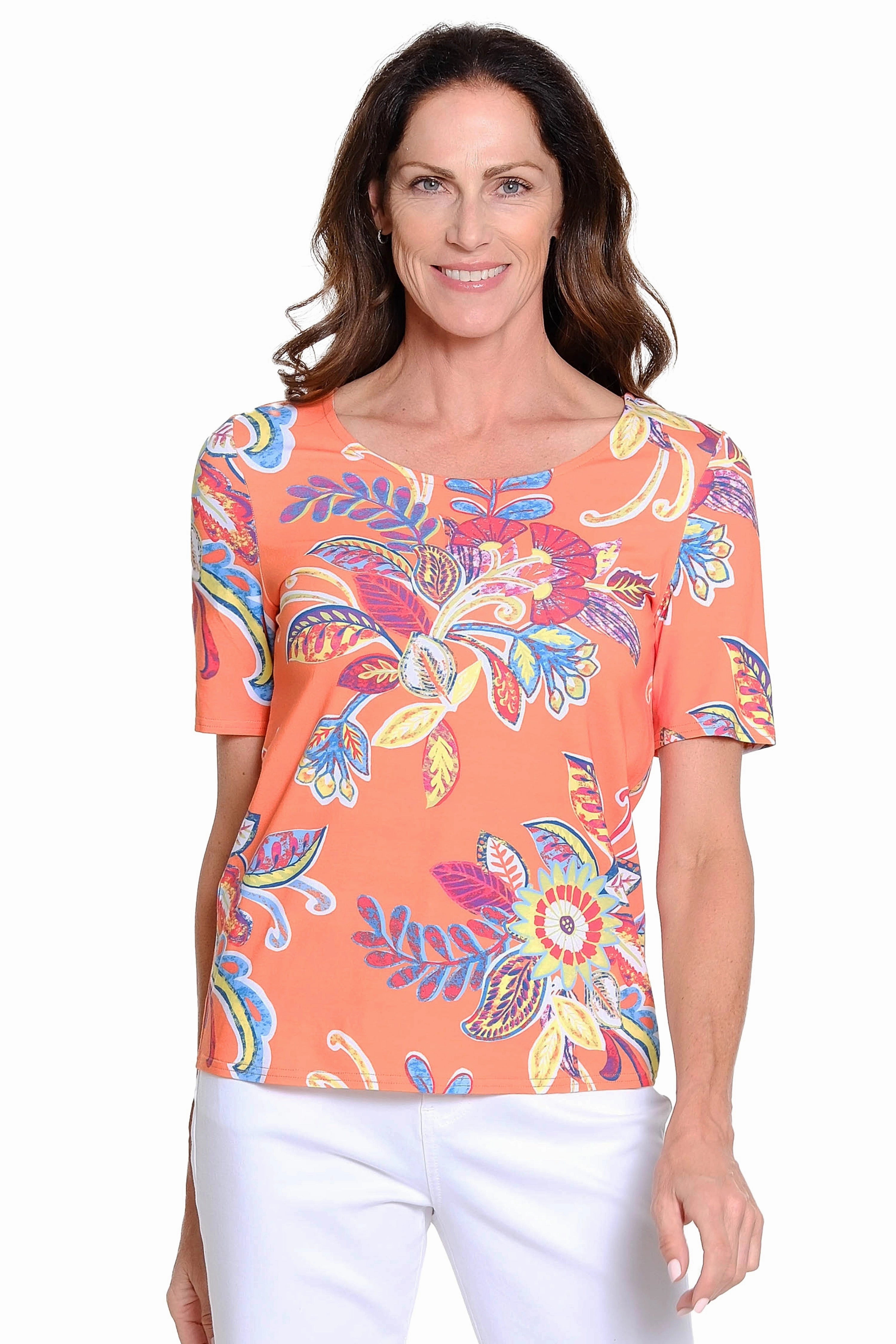 Eco Conscious Packaging Printed Knit Top with Back Twist Detail ?C Multi