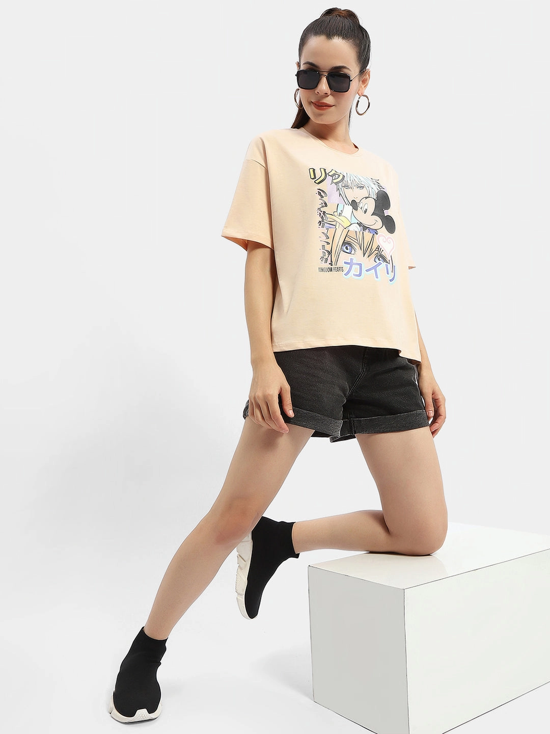 Simple Pullover Madame Disney Mickey Mouse Peach Oversized T-Shirt