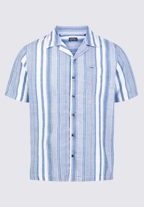 Sinap Men's Short Sleeve Striped Shirt, Blue and White - BM24367 All-Day Wear Pocket Detailing