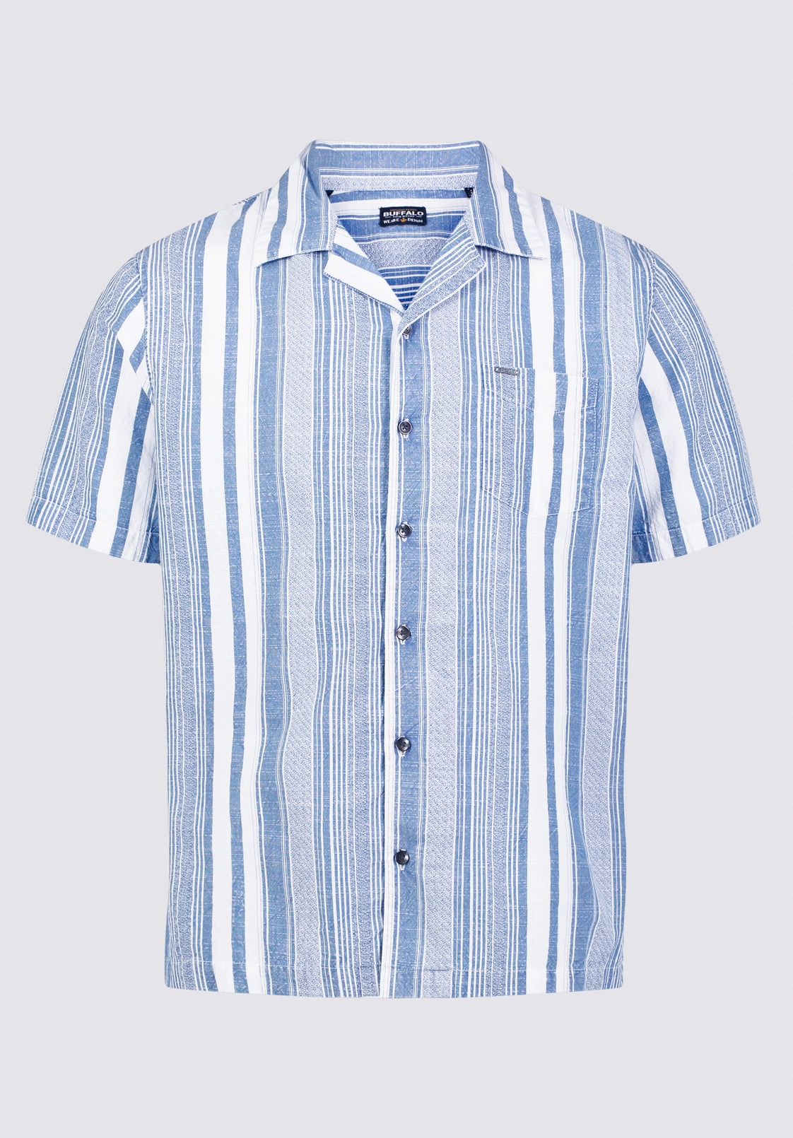 Sinap Men's Short Sleeve Striped Shirt, Blue and White - BM24367 All-Day Wear Pocket Detailing
