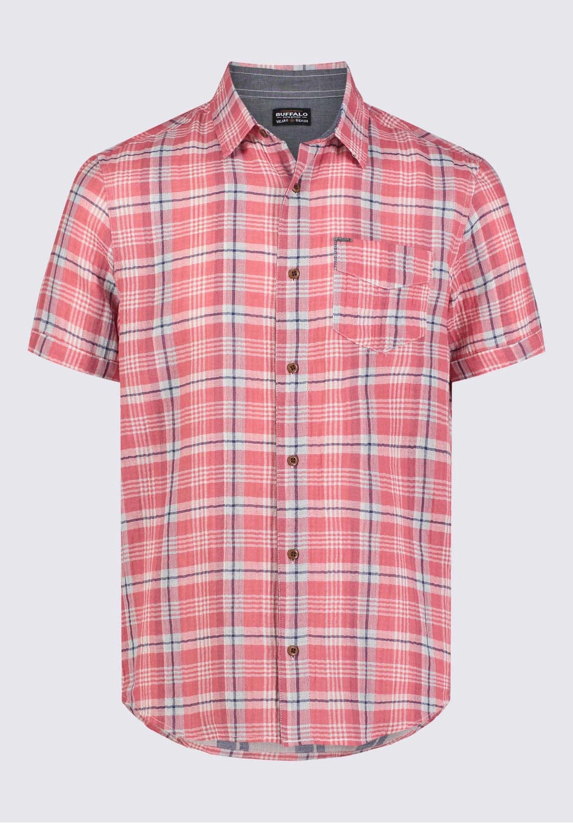 Slim Silhouette Sirilo Men??s Plaid Short-Sleeve Shirt in Red - BM24283