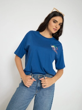 HeatRegulating LowMaintenanceMaterial Madame Graphic Adorned Royal Blue Cotton T-Shirt