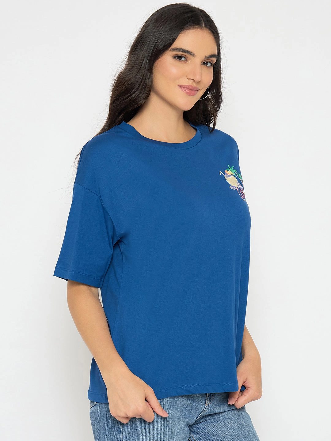 LowProfileZipperSystem Tagless Collar Madame Graphic Adorned Royal Blue Cotton T-Shirt