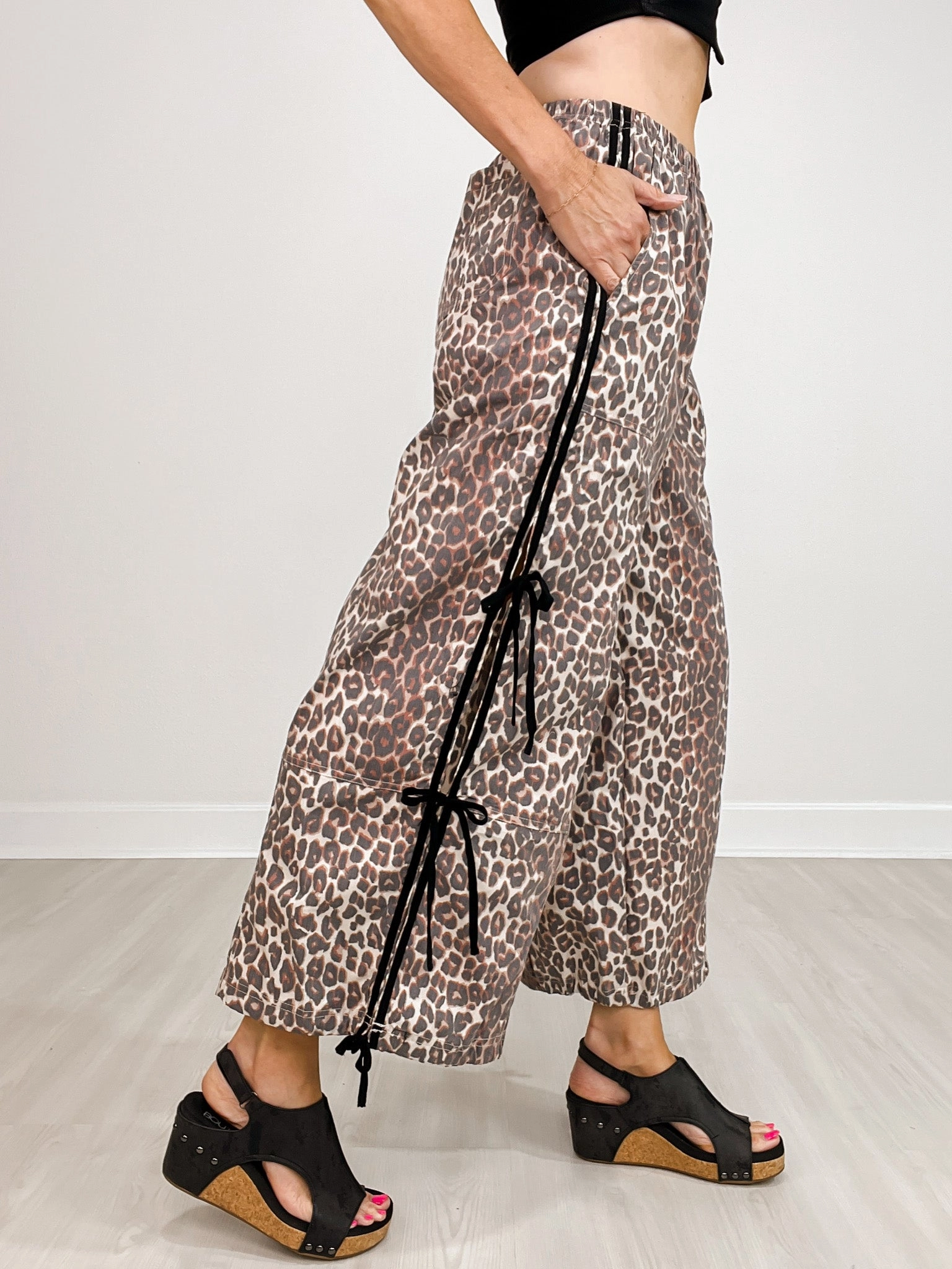 Loose Fit Jogger Pants With Side Detail Ribbon Ties Easy Stretch Fit