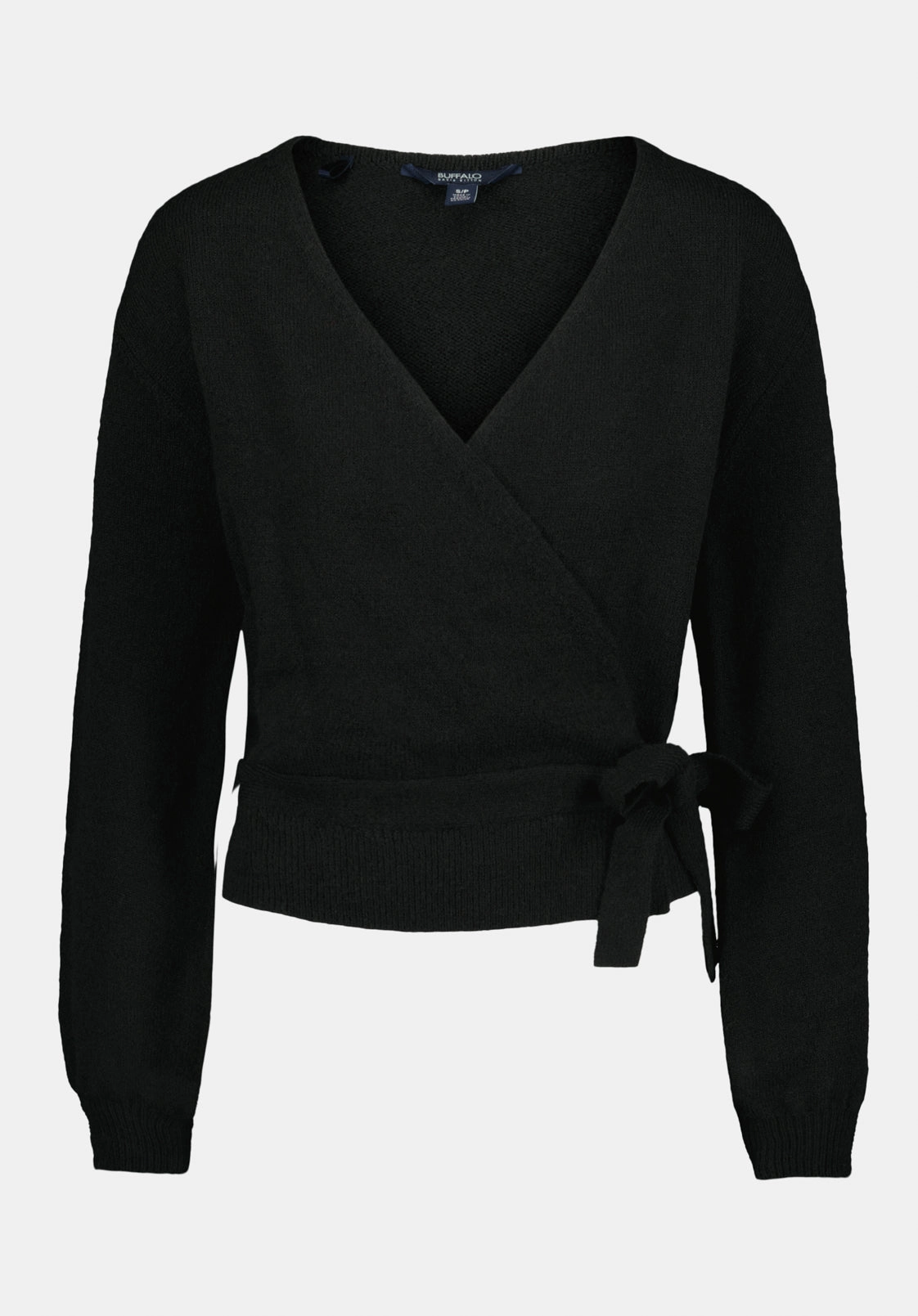 Comfy Waistband Jadis Women's Textured Knit Wrap Sweater with Side Tie, Black - SW0099