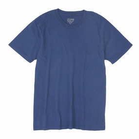 Grid Texture Fabric Weighted Hem Trim Crew Neck Short Sleeve Tee - New Blue