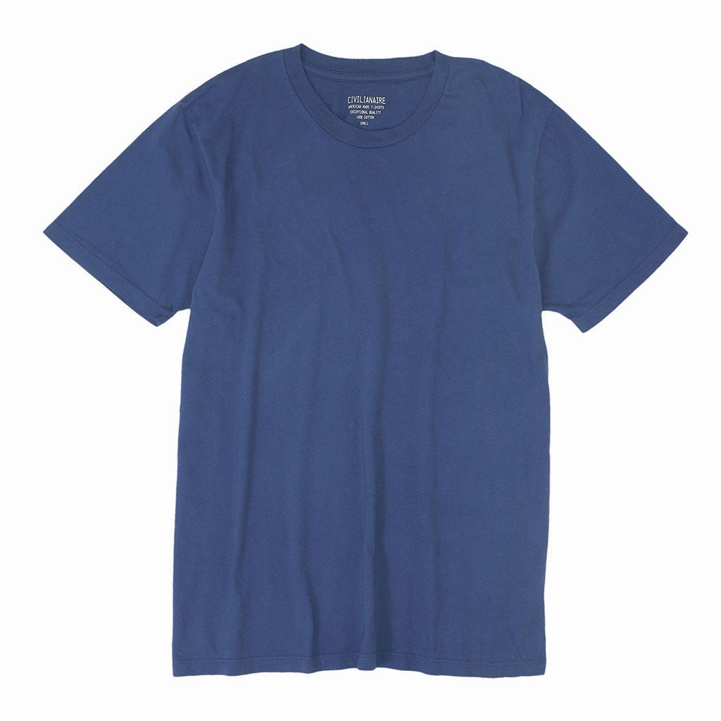 Grid Texture Fabric Weighted Hem Trim Crew Neck Short Sleeve Tee - New Blue