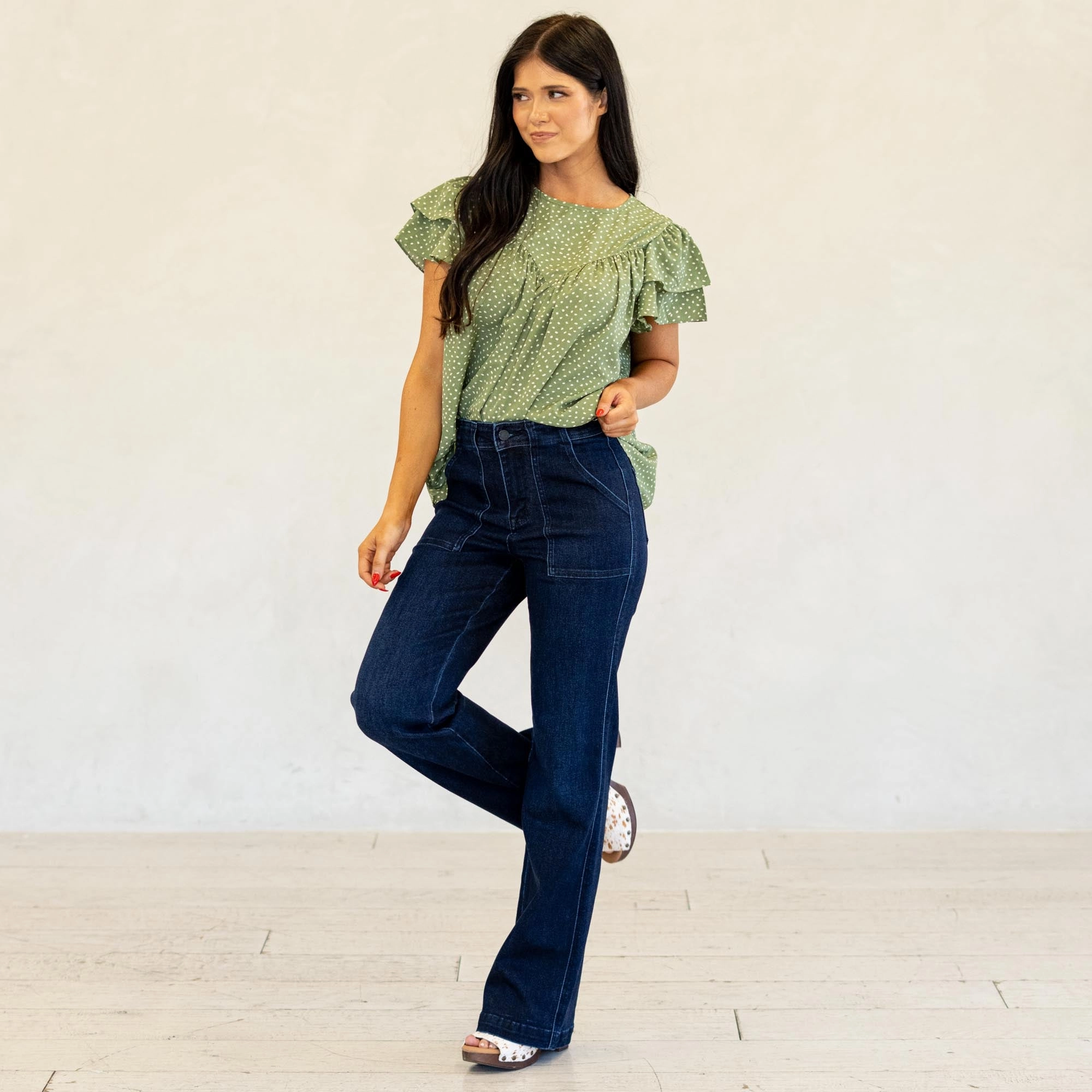 Classic Casual Modern Cut VERVET Jubilant Reflections Super High Rise Full Length Vintage Flare Jeans Dark Blue Wash