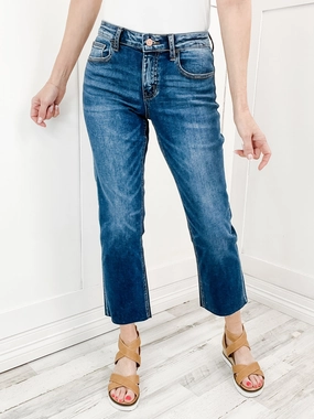 Multi Layer Knee Reinforcement Vervet PALMER Mid-Rise Clean Cut Hem Crop Straight Jeans