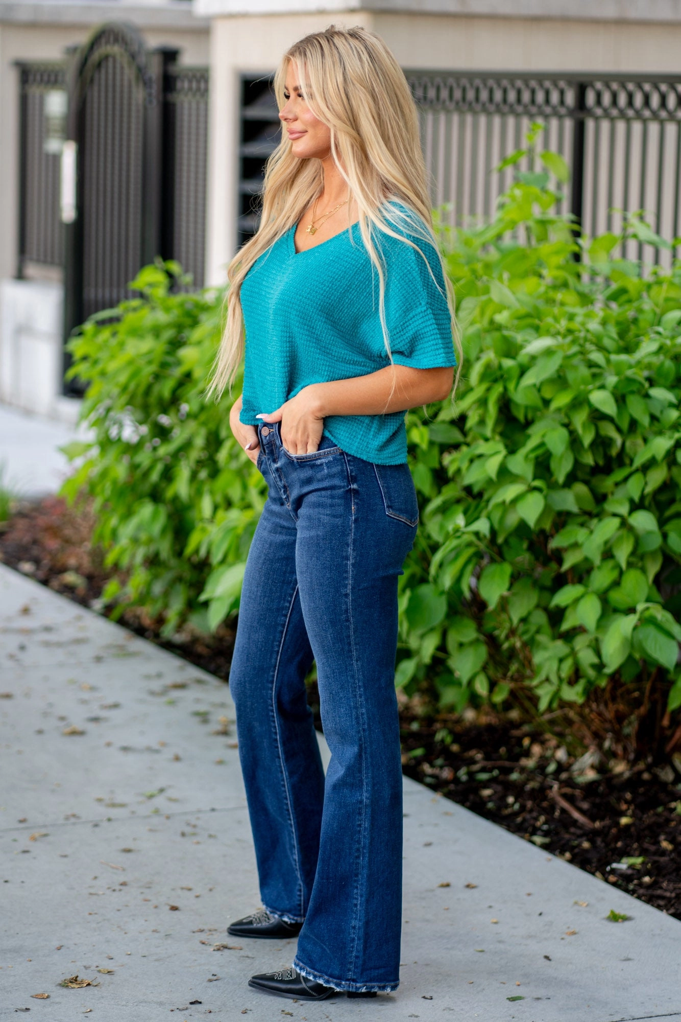 Trend Setter Chill Outfit Student Outfit Leisure Ready VERVET Restructure High Rise Relaxed Fit Flare Regular & Plus Sizes Dark Blue